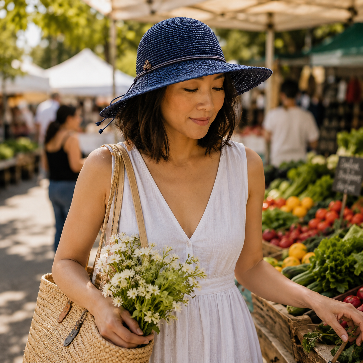 The Frida Packable Straw Hat - Blue Lake