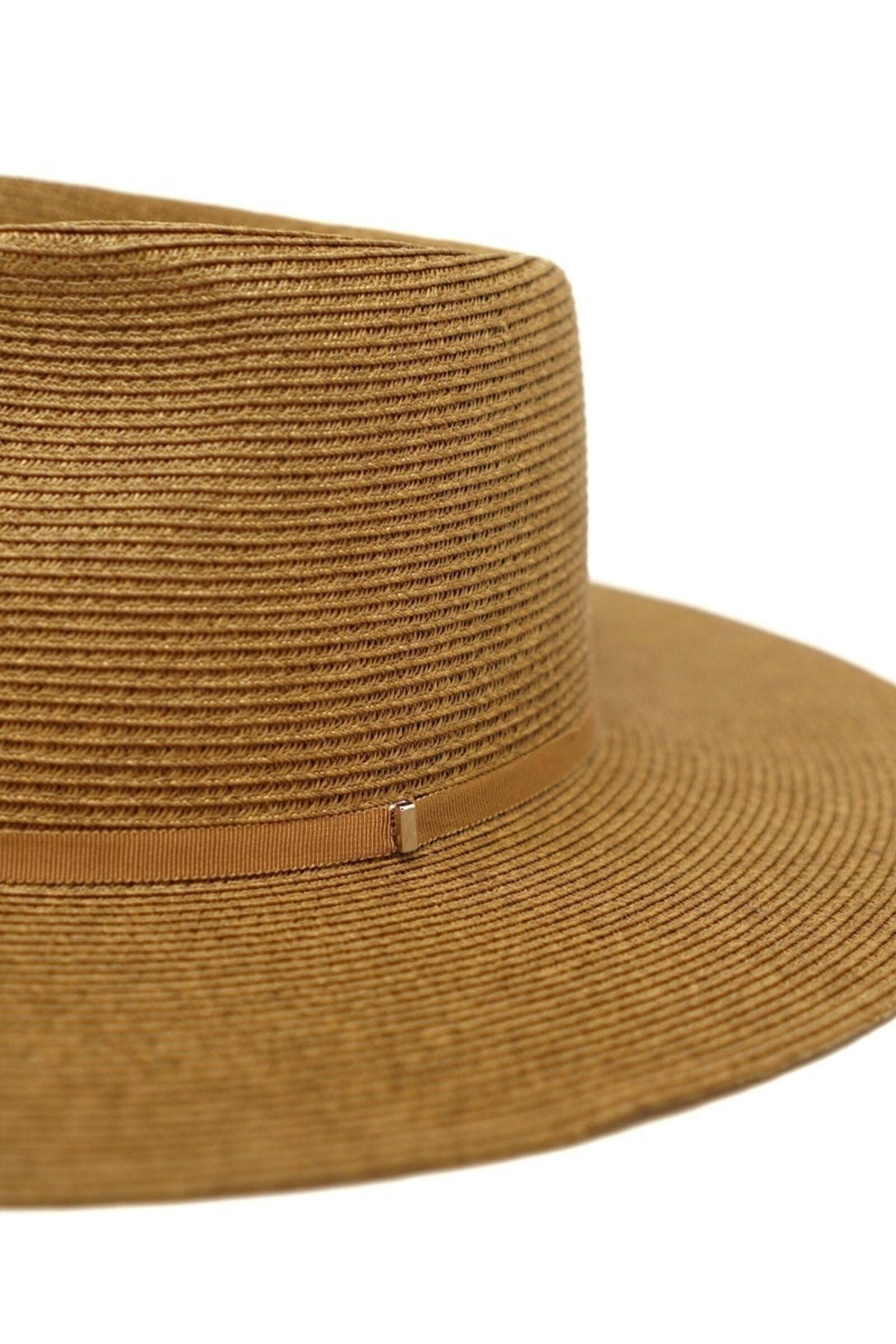 Brown straw hat with a wide brim on a white background