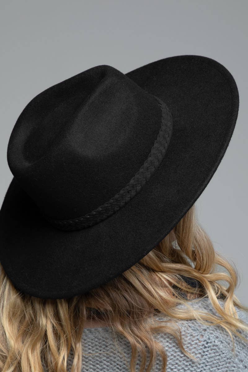 Braided Leather Trim Panama - Black