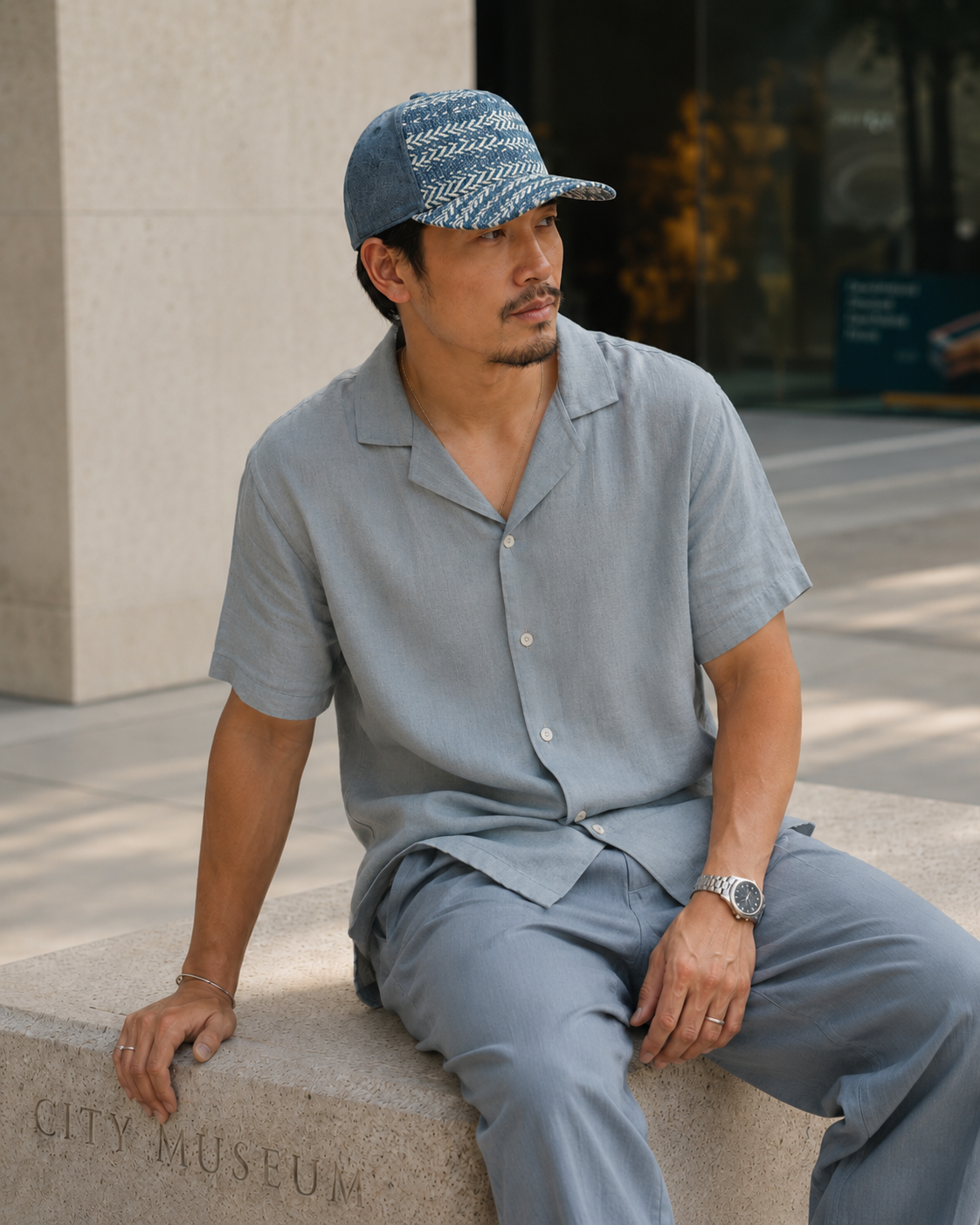 The Primo Ball Cap - Blue Chevron Denim