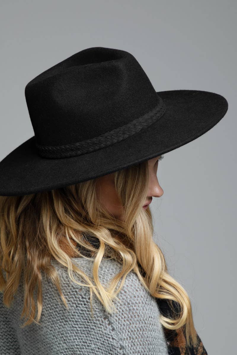 Braided Leather Trim Panama - Black