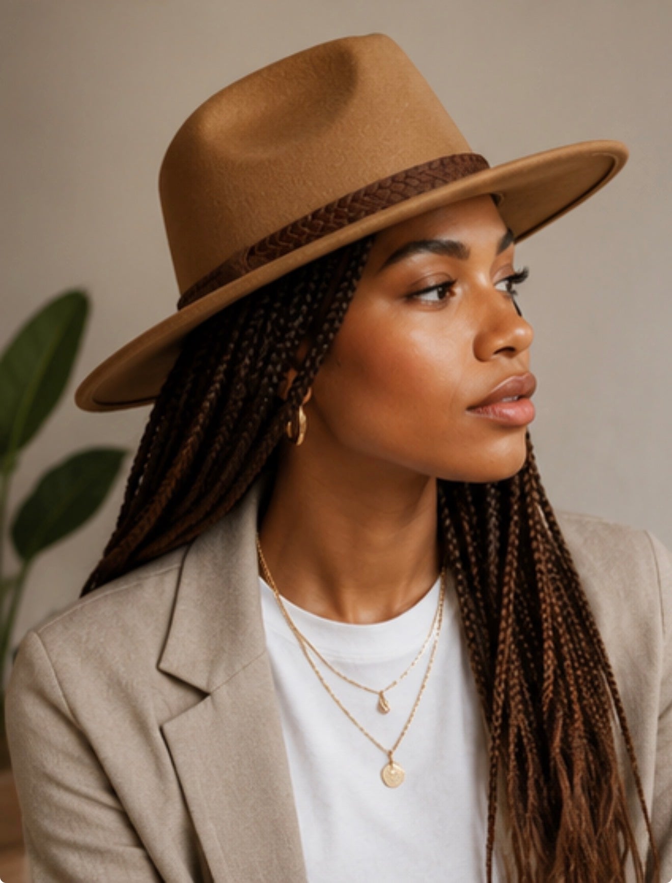 Braided Leather Trim Panama – Pecan