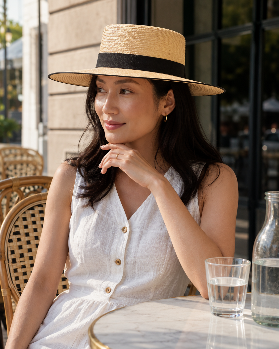 The Polo - Beige Straw with Black Trim