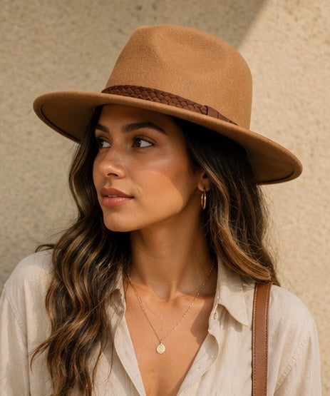 Braided Leather Trim Panama – Pecan