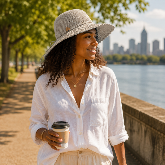 The Frida Packable Straw Hat - Pewter