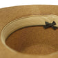 Close-up of a brown straw hat with a black ribbon on a white background