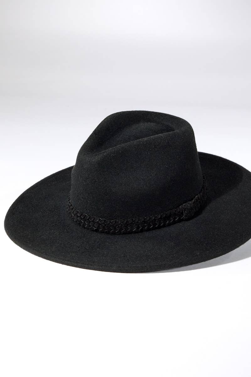 Braided Leather Trim Panama - Black