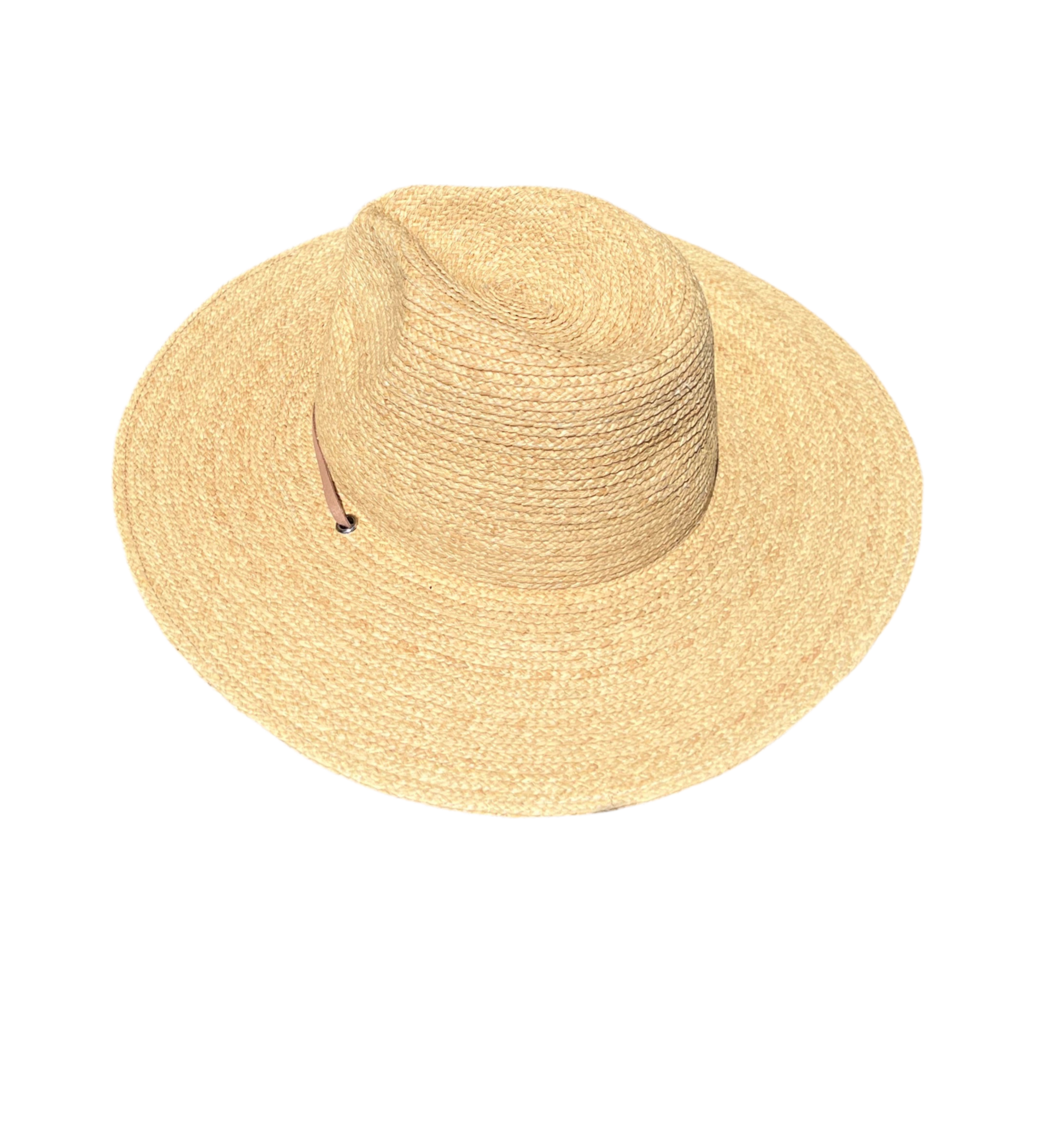 Beige straw hat on a white background