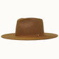 Brown straw hat with a wide brim on a white background