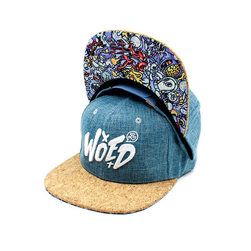 Light Blue Snapback | Hemp and Cotton Blend | Cork Brim | Lei Melendres Art - Nubian Lane Hat Co.