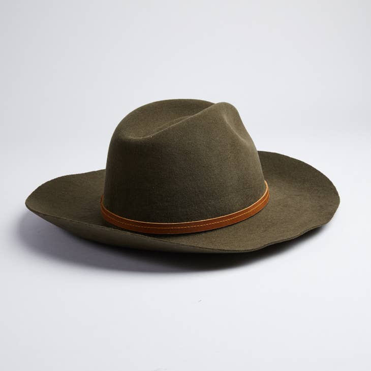 Rancher Style Olive Green Felt Hat | Andean Wool Felt - Nubian Lane Hat Co.